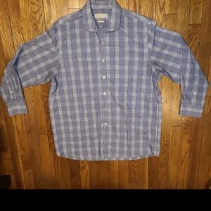 XL Michael Kors Men's Blue Plaid Button-Down Shirt 17 32-33